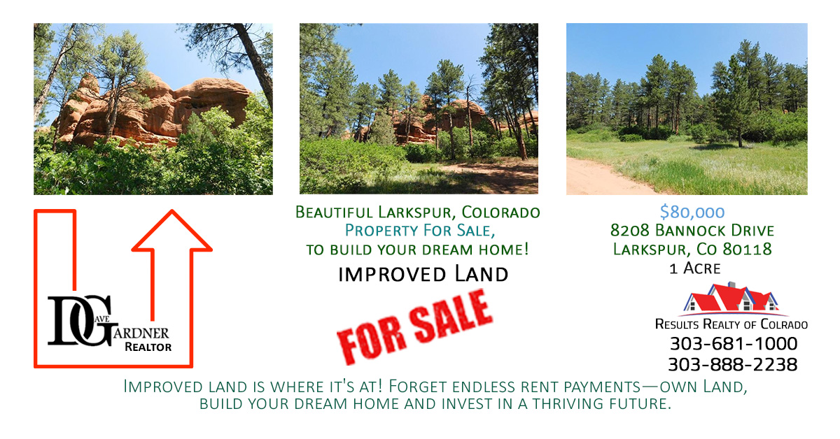 For sale improved land listing ad for 8208 Bannock Drive Larkspur Colorado