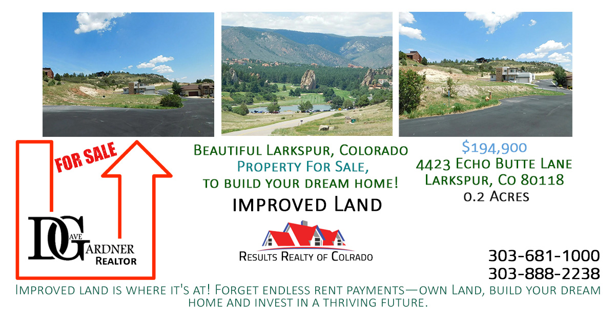 For sale improved land listing ad for 4423 Echo Butte Lane Larkspur Colorado