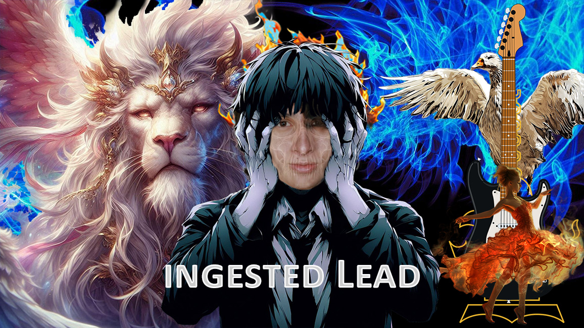 Ingested Lead band cover artwork with lion, guitar, and blue flames